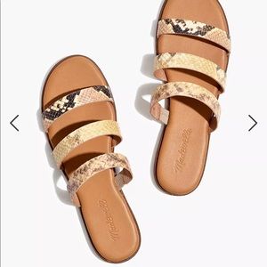 NEW MADEWELL The Ilana Slide Sandal in Snake Embossed Leather Size 9 Blush Multi